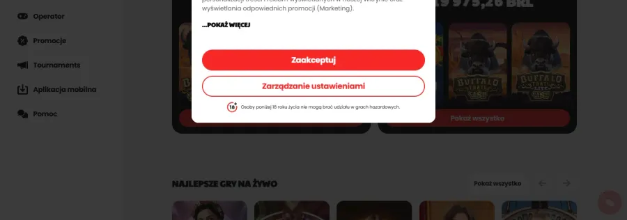 Lobby Janusz Casino z kafelkami kategorii gier i popularnymi slotami